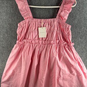 NWT Moodie Pink Ruffled Rachel Swing Dress Small Cute Should Straps Puff Cotton